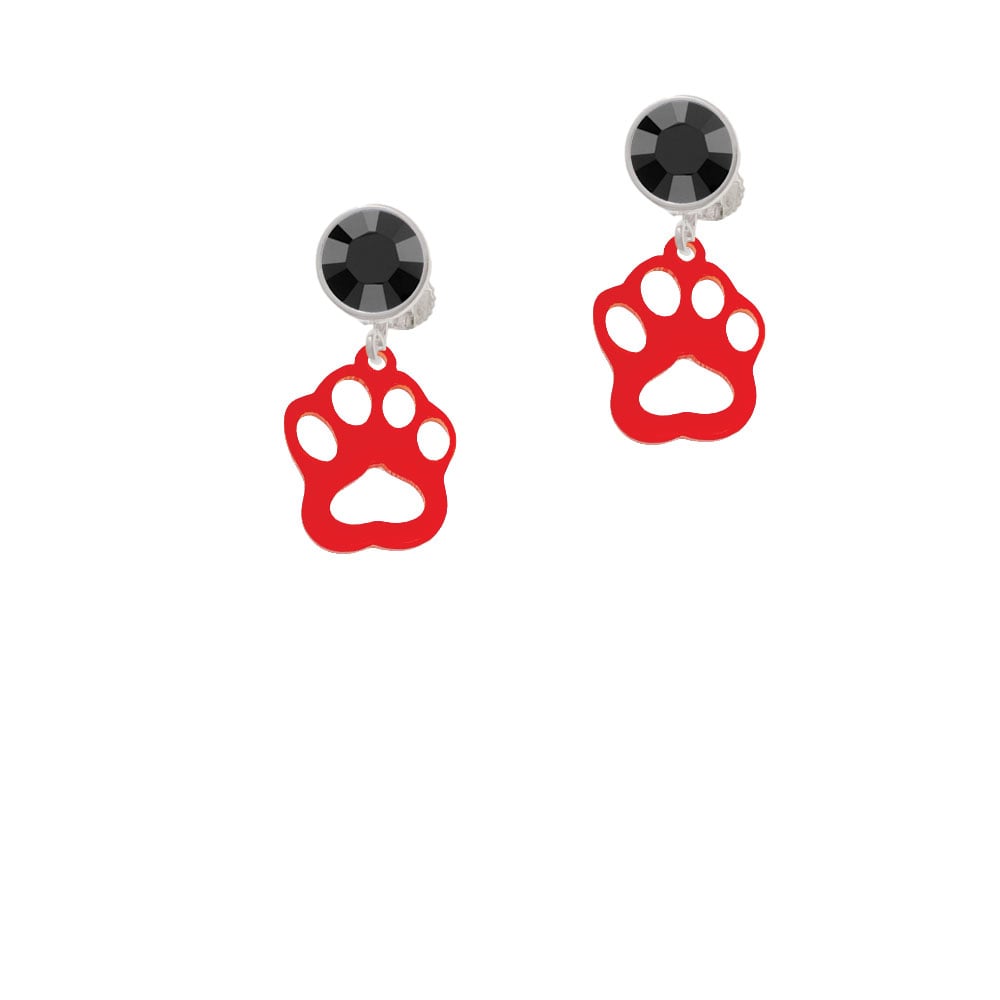 Acrylic Small Paw Red Crystal Clip On Earrings Image 3