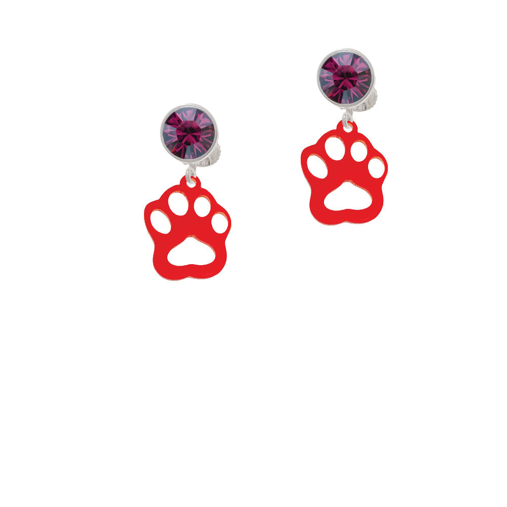 Acrylic Small Paw Red Crystal Clip On Earrings Image 8