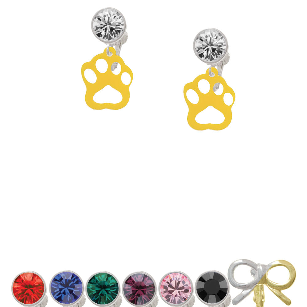 Acrylic Small Paw Yellow Crystal Clip On Earrings Image 1