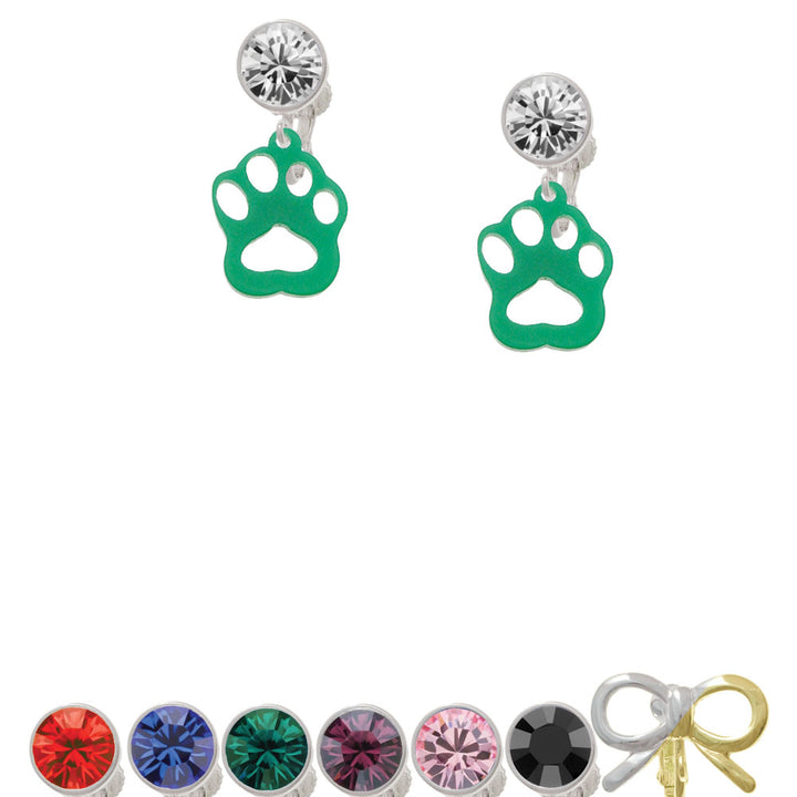 Acrylic Small Paw Green Crystal Clip On Earrings Image 1