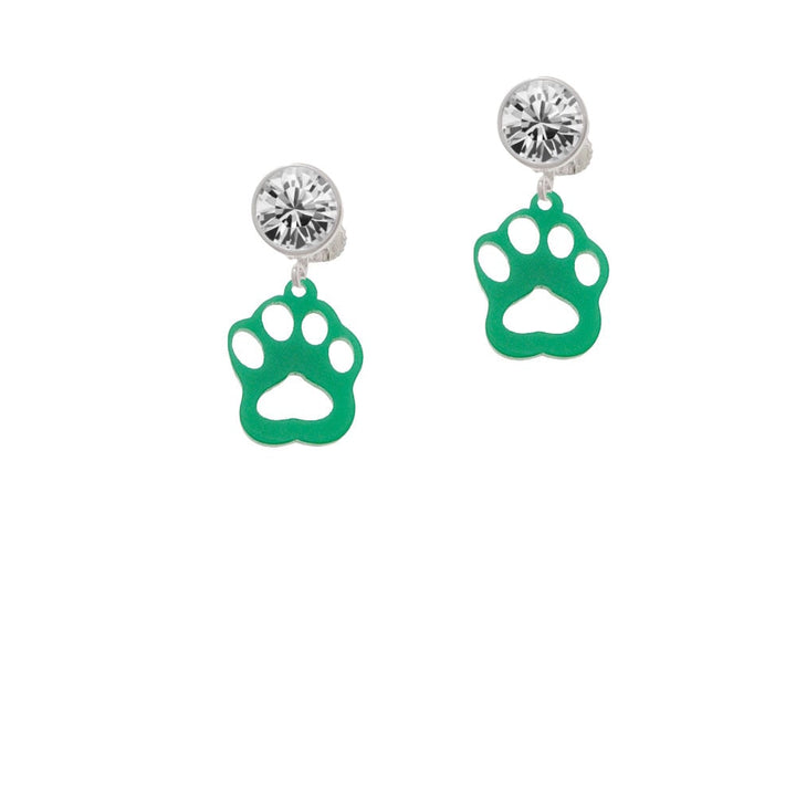 Acrylic Small Paw Green Crystal Clip On Earrings Image 1