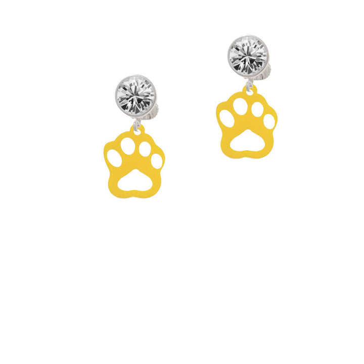 Acrylic Small Paw Yellow Crystal Clip On Earrings Image 2