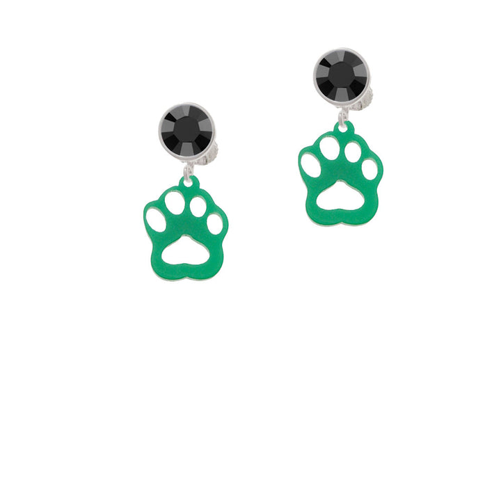 Acrylic Small Paw Green Crystal Clip On Earrings Image 3