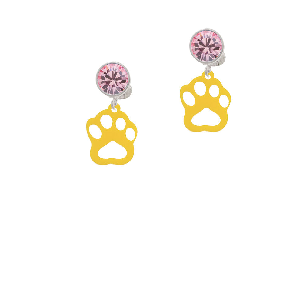 Acrylic Small Paw Yellow Crystal Clip On Earrings Image 4