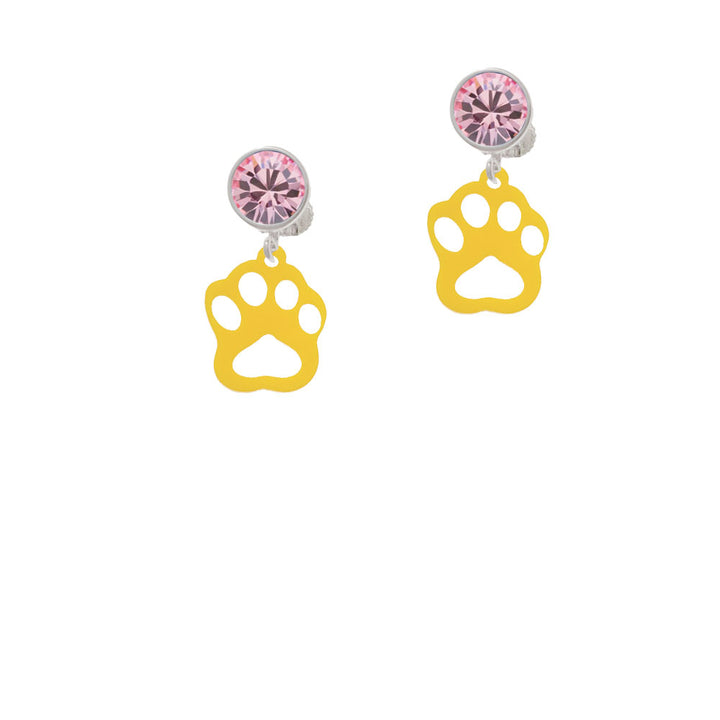 Acrylic Small Paw Yellow Crystal Clip On Earrings Image 4