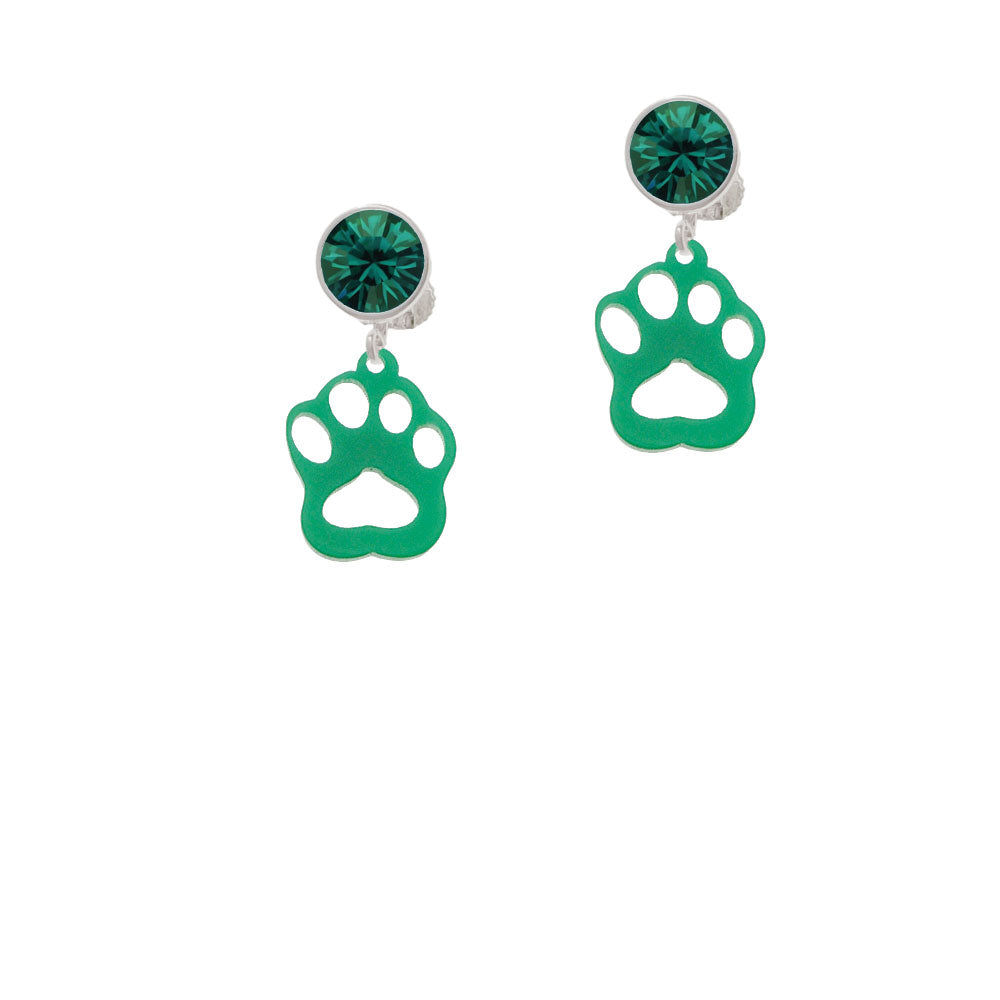 Acrylic Small Paw Green Crystal Clip On Earrings Image 6