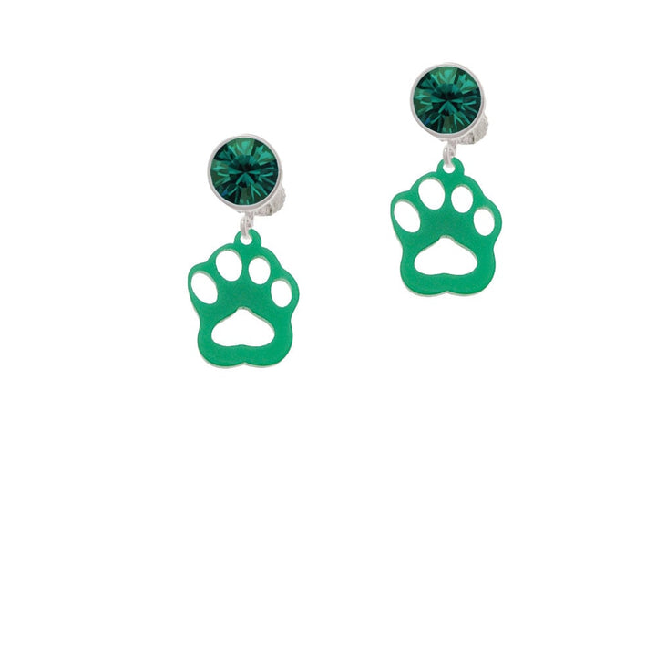 Acrylic Small Paw Green Crystal Clip On Earrings Image 1