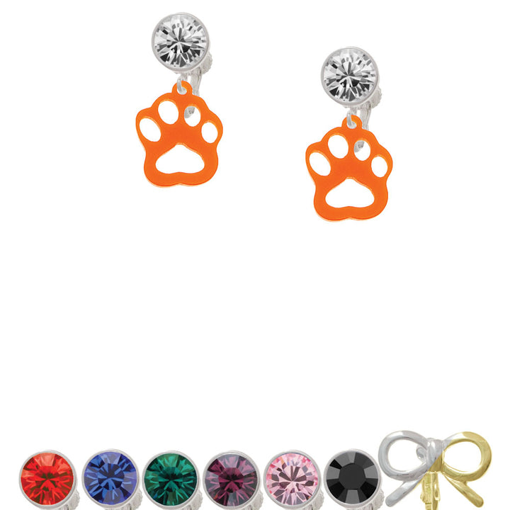 Acrylic Small Paw Orange Crystal Clip On Earrings Image 1