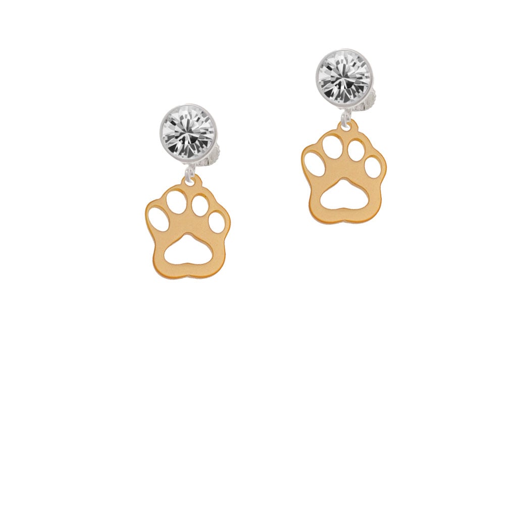 Acrylic Small Paw Gold Tone Crystal Clip On Earrings Image 2