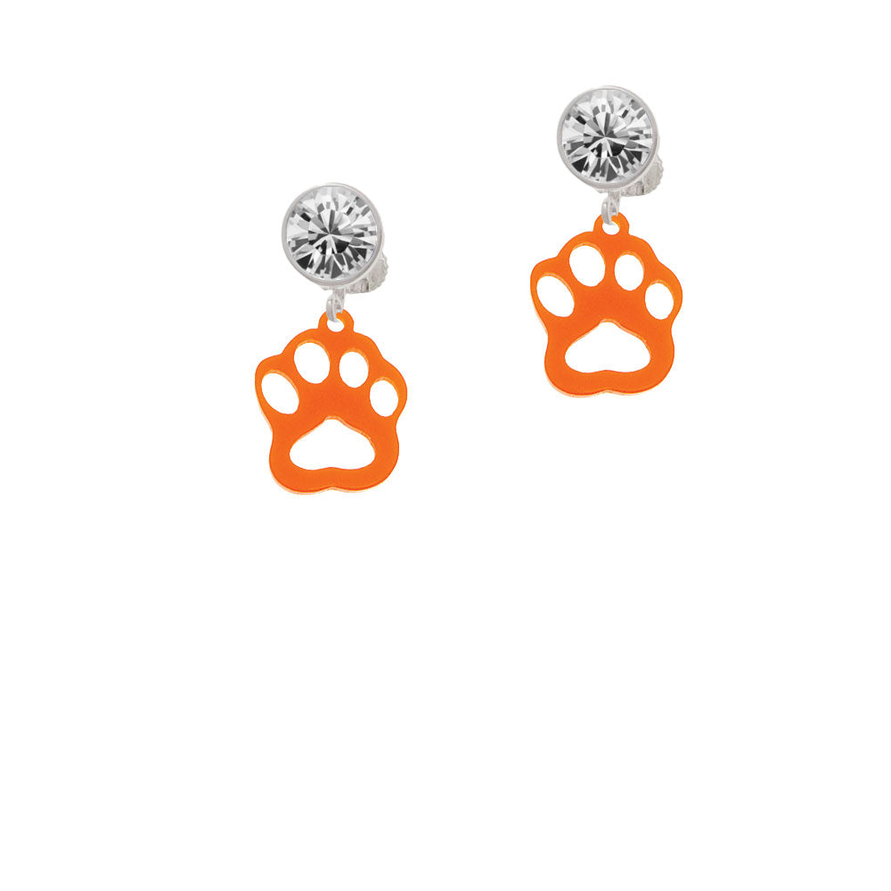 Acrylic Small Paw Orange Crystal Clip On Earrings Image 2