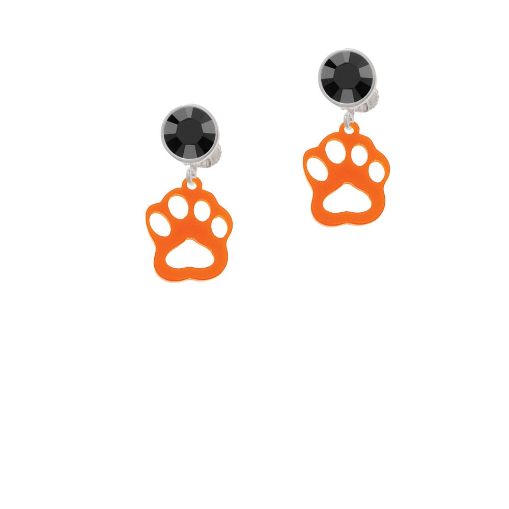 Acrylic Small Paw Orange Crystal Clip On Earrings Image 1