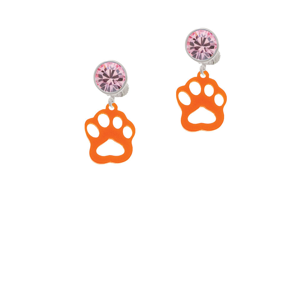 Acrylic Small Paw Orange Crystal Clip On Earrings Image 4