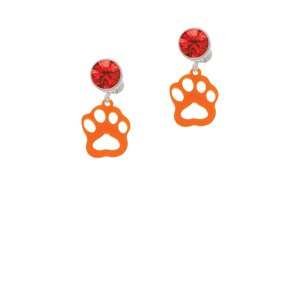 Acrylic Small Paw Orange Crystal Clip On Earrings Image 1