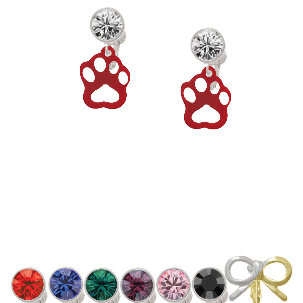 Acrylic Small Paw Maroon Crystal Clip On Earrings Image 1