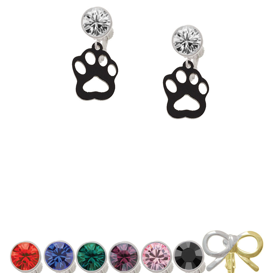 Acrylic Small Paw Black Crystal Clip On Earrings Image 1