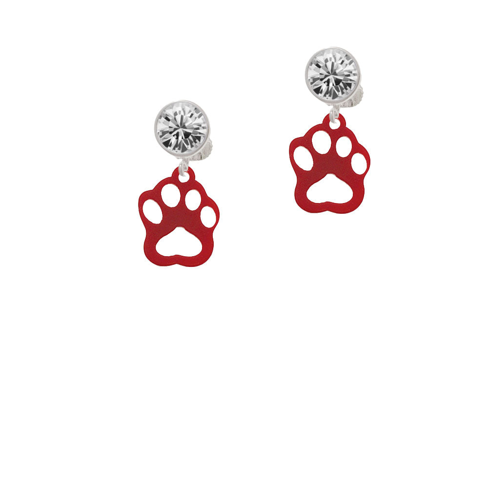 Acrylic Small Paw Maroon Crystal Clip On Earrings Image 2