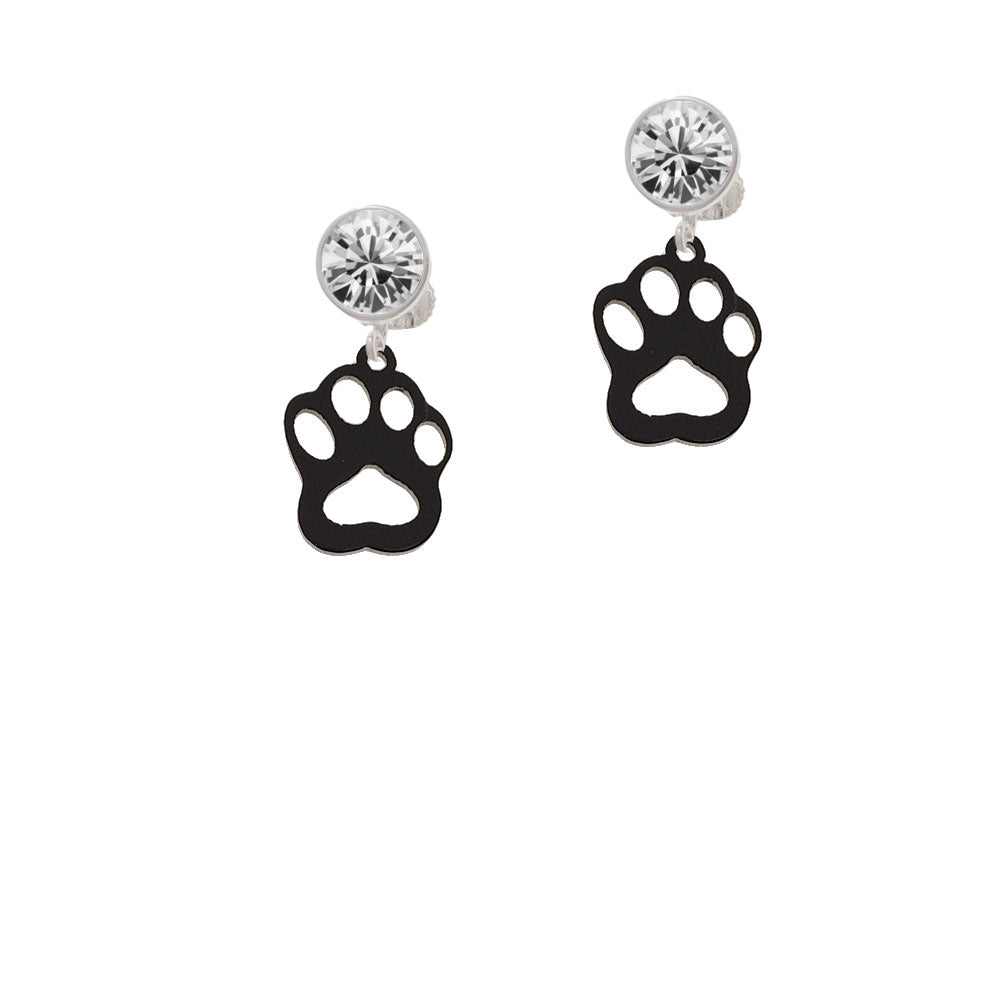 Acrylic Small Paw Black Crystal Clip On Earrings Image 2