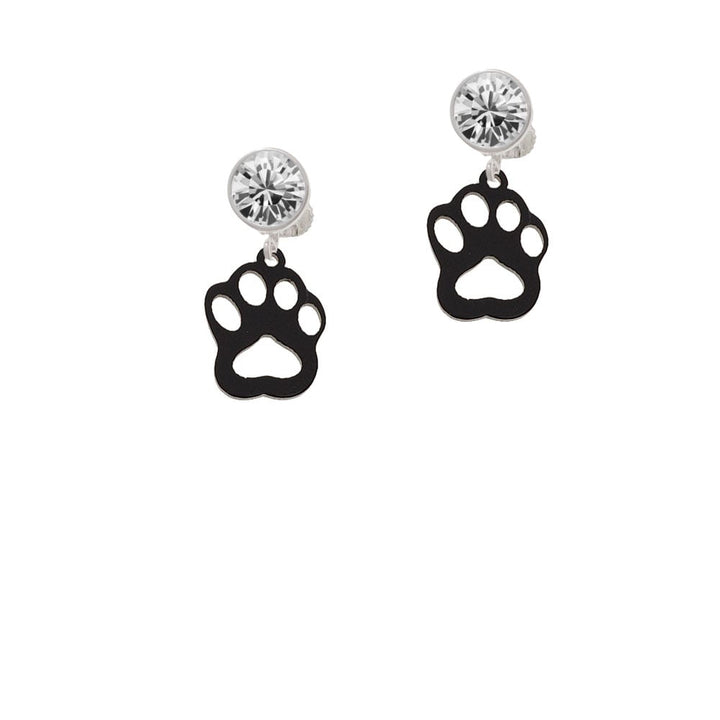 Acrylic Small Paw Black Crystal Clip On Earrings Image 1