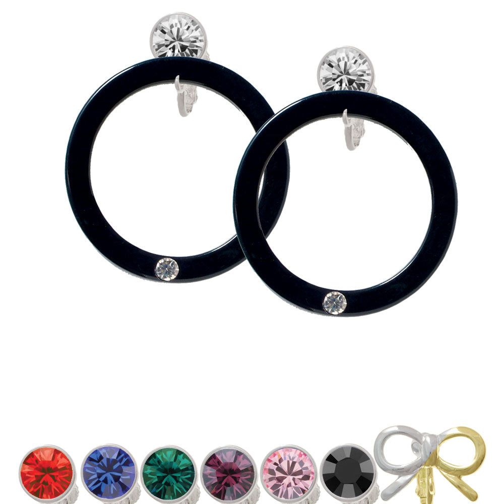 Acrylic 1 1/2" Ring with 4mm Crystal Black Crystal Clip On Earrings Image 1