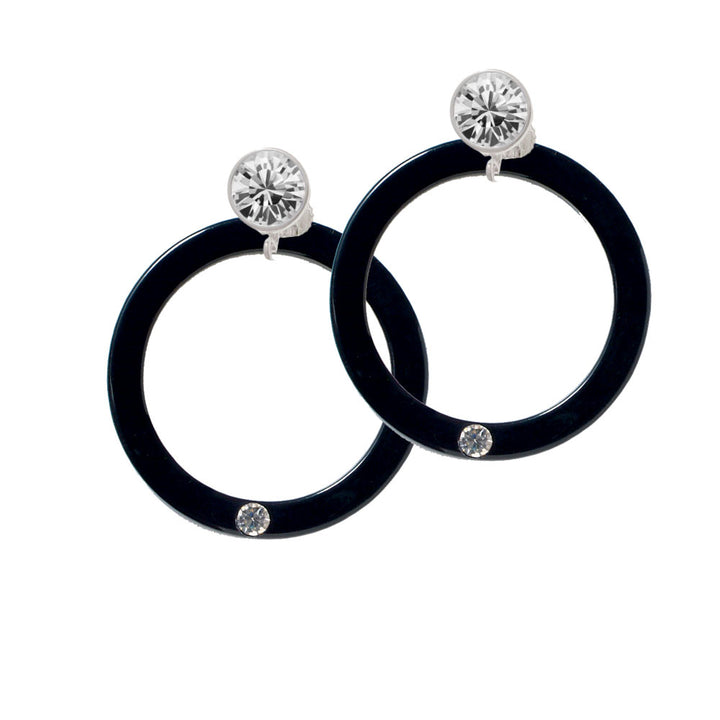 Acrylic 1 1/2" Ring with 4mm Crystal Black Crystal Clip On Earrings Image 2