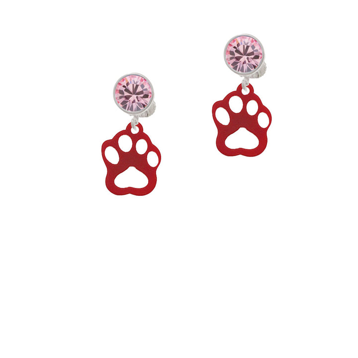 Acrylic Small Paw Maroon Crystal Clip On Earrings Image 4