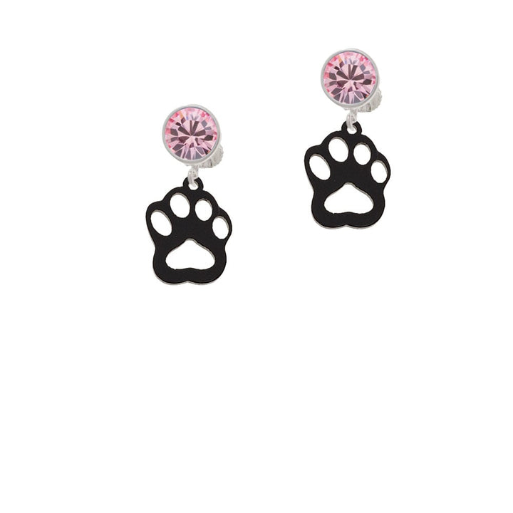 Acrylic Small Paw Black Crystal Clip On Earrings Image 1