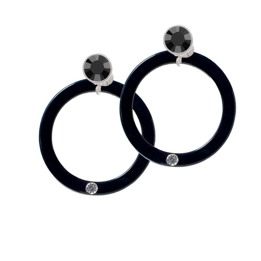 Acrylic 1 1/2" Ring with 4mm Crystal Black Crystal Clip On Earrings Image 1