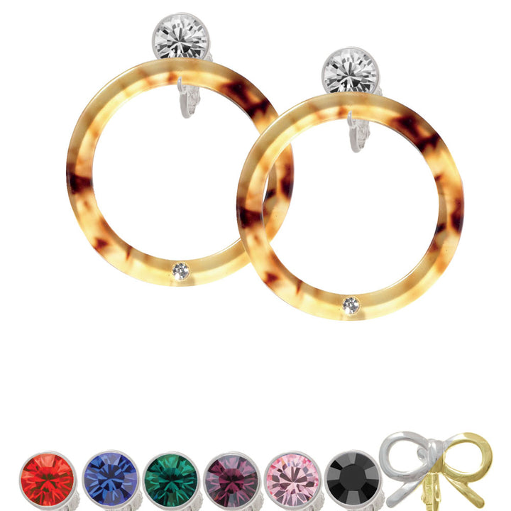 Acrylic 1 1/2" Ring with 4mm Crystal Mixed Brown and Yellow Crystal Clip On Earrings Image 1