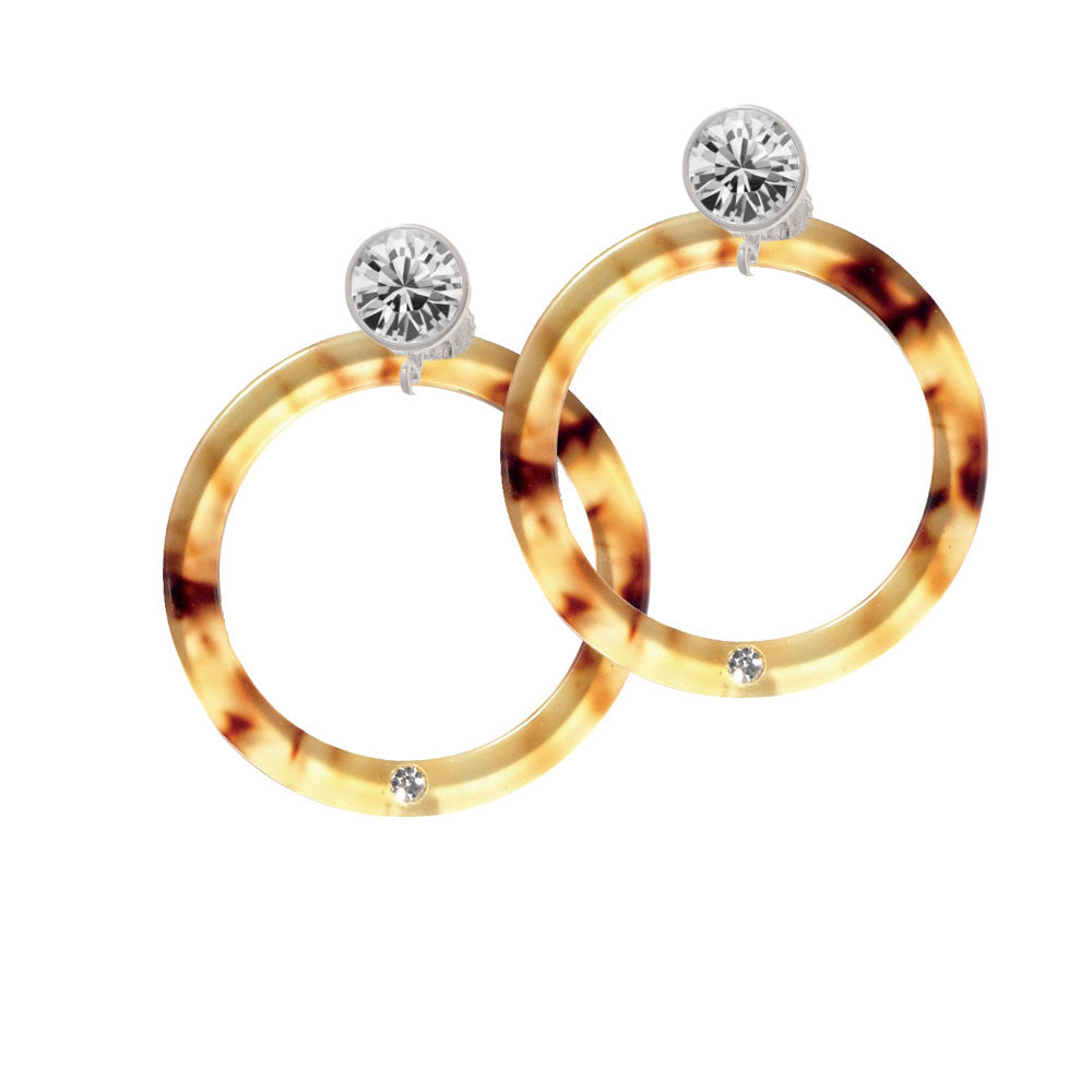 Acrylic 1 1/2" Ring with 4mm Crystal Mixed Brown and Yellow Crystal Clip On Earrings Image 2