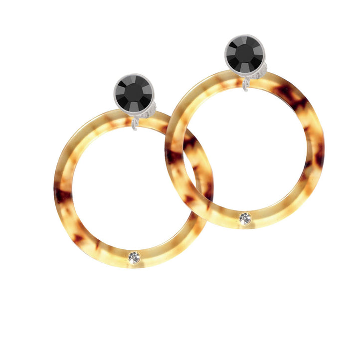 Acrylic 1 1/2" Ring with 4mm Crystal Mixed Brown and Yellow Crystal Clip On Earrings Image 3