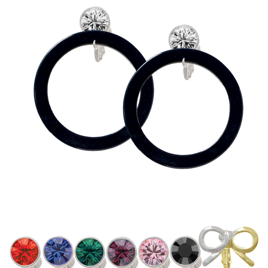 Acrylic 1 1/2" Ring Black Crystal Clip On Earrings Image 1