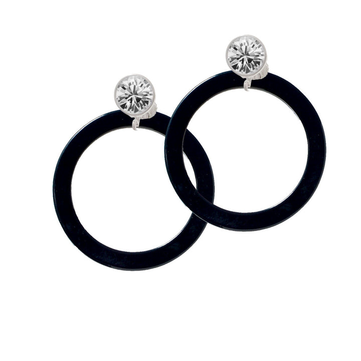 Acrylic 1 1/2" Ring Black Crystal Clip On Earrings Image 2