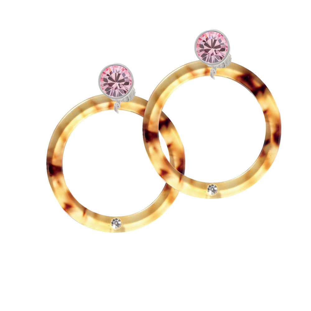 Acrylic 1 1/2" Ring with 4mm Crystal Mixed Brown and Yellow Crystal Clip On Earrings Image 4