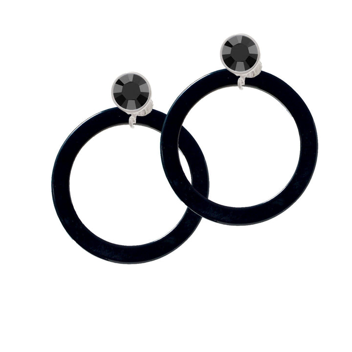 Acrylic 1 1/2" Ring Black Crystal Clip On Earrings Image 3