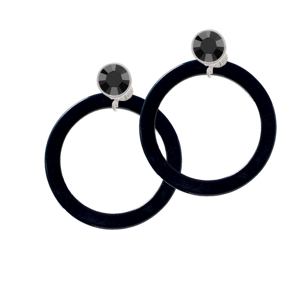 Acrylic 1 1/2" Ring Black Crystal Clip On Earrings Image 1