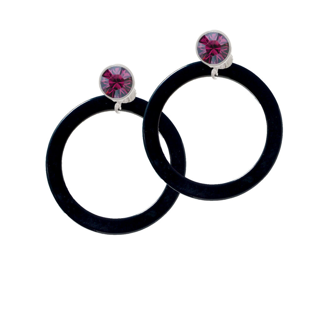 Acrylic 1 1/2" Ring Black Crystal Clip On Earrings Image 8