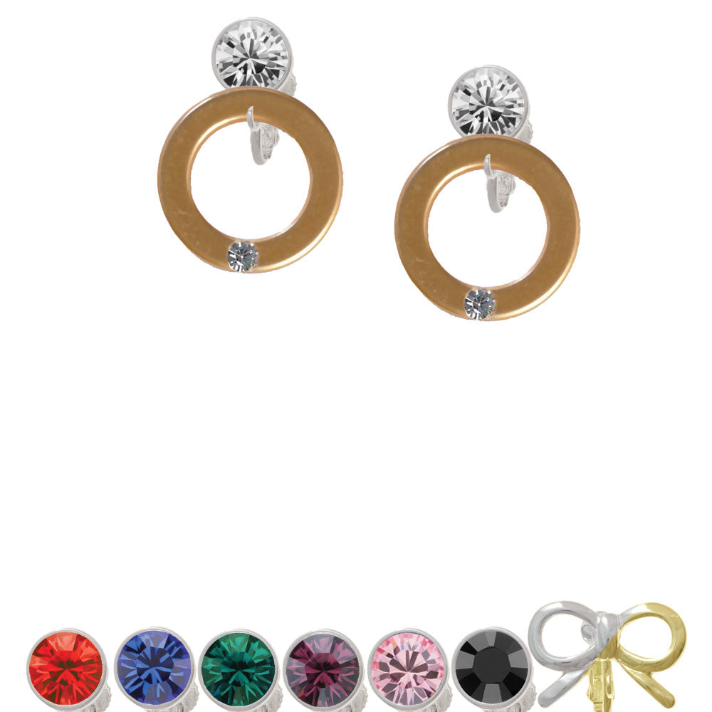 Acrylic 7/8" Ring with 4mm Crystal Gold Tone Crystal Clip On Earrings Image 1