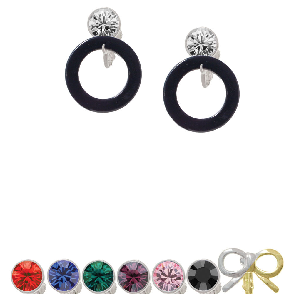 Acrylic 7/8" Ring Black Crystal Clip On Earrings Image 1