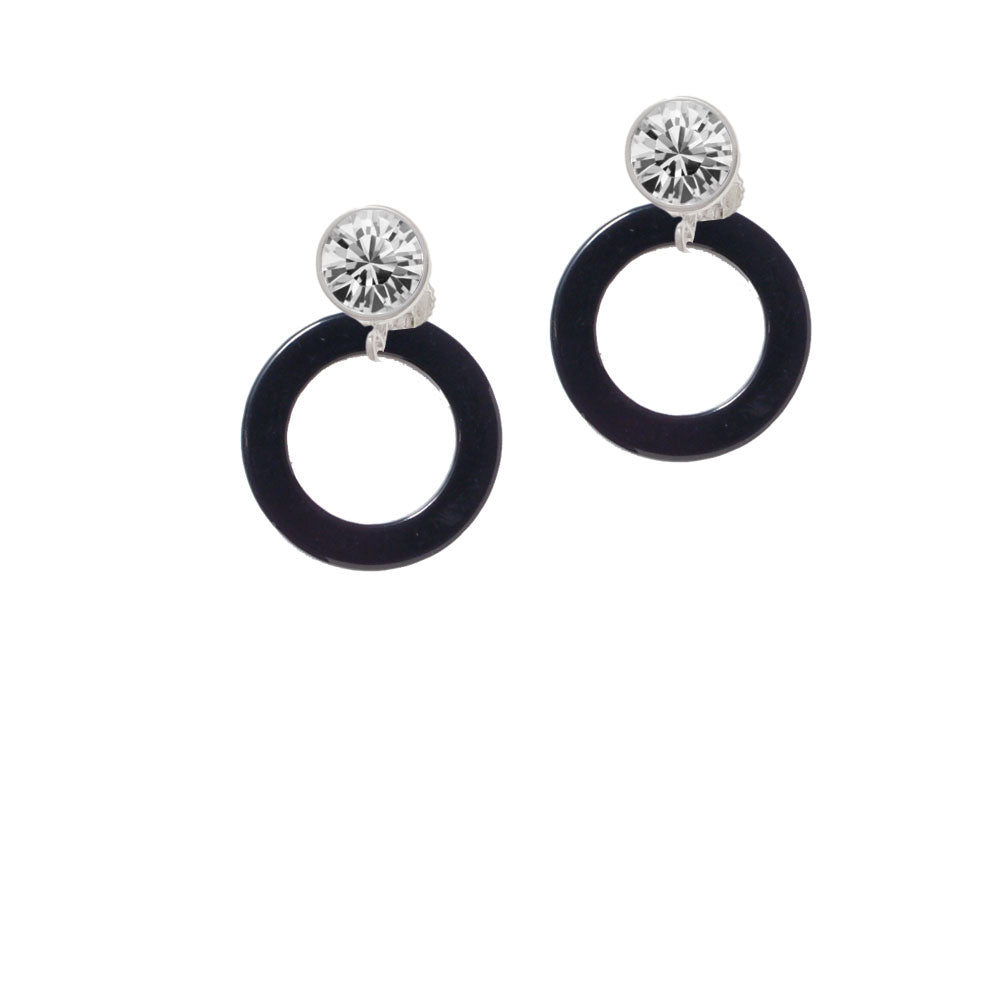 Acrylic 7/8" Ring Black Crystal Clip On Earrings Image 2