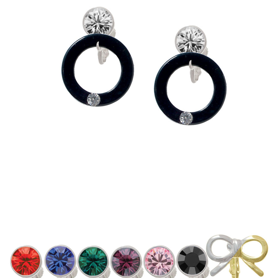 Acrylic 7/8" Ring with 4mm Crystal Black Crystal Clip On Earrings Image 1