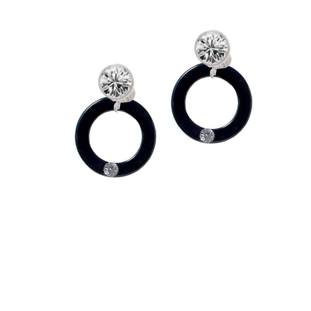 Acrylic 7/8" Ring with 4mm Crystal Black Crystal Clip On Earrings Image 2