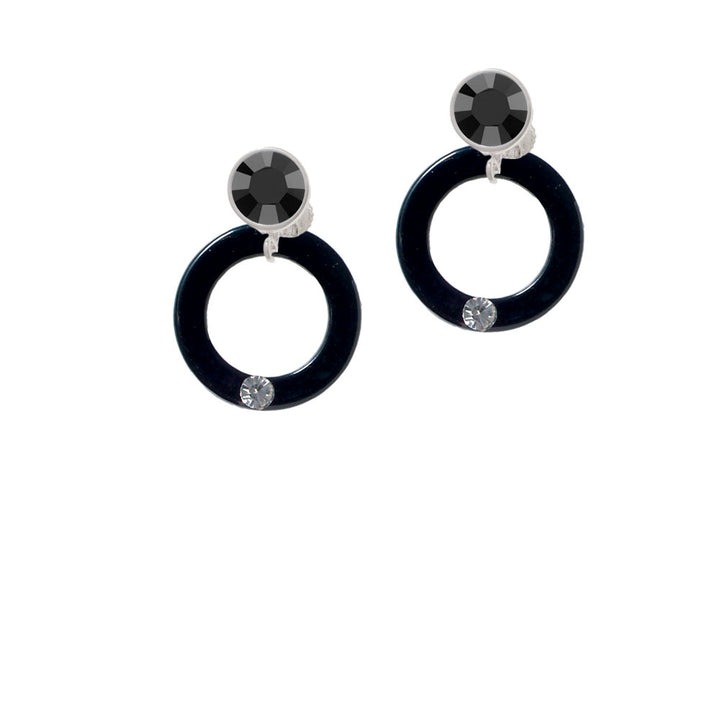 Acrylic 7/8" Ring with 4mm Crystal Black Crystal Clip On Earrings Image 3