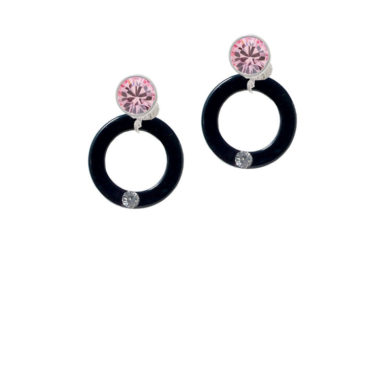 Acrylic 7/8" Ring with 4mm Crystal Black Crystal Clip On Earrings Image 4