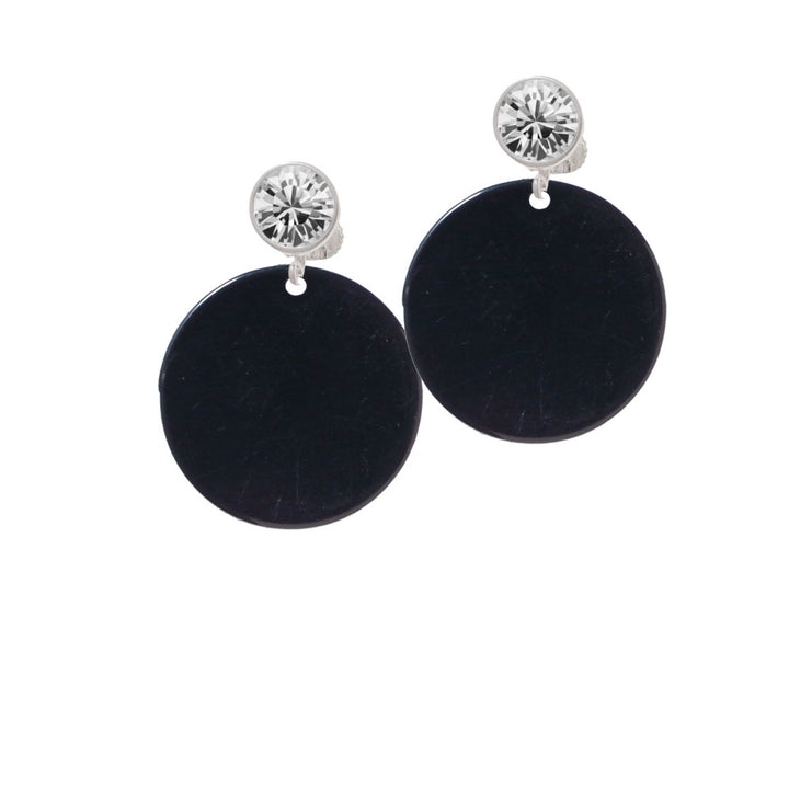 Acrylic 1 1/8" Disc Black Crystal Clip On Earrings Image 2