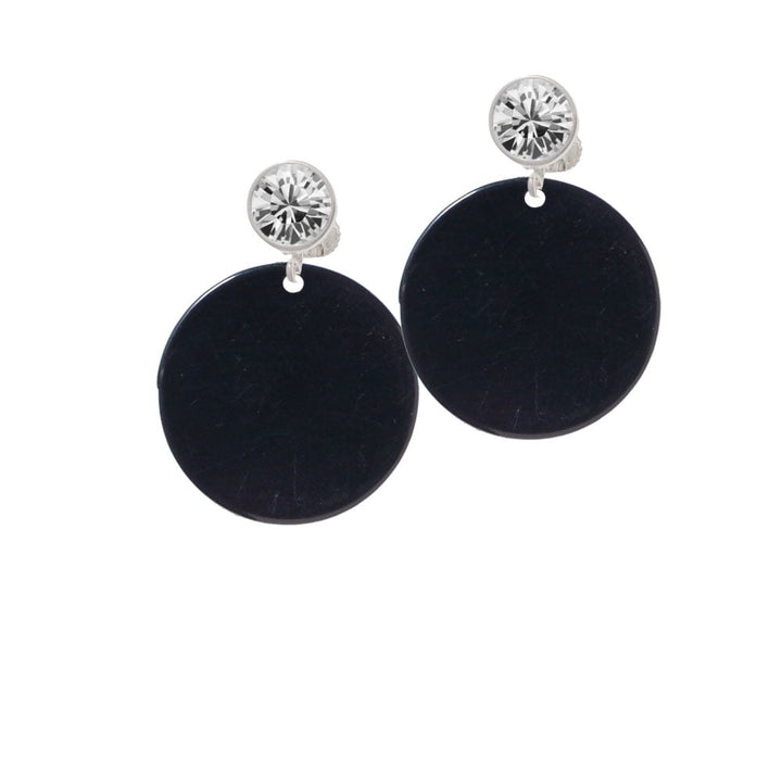 Acrylic 1 1/8" Disc Black Crystal Clip On Earrings Image 1