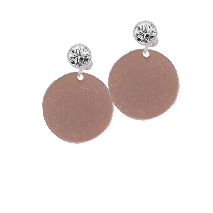 Acrylic 1 1/8" Disc Rose Gold Tone Crystal Clip On Earrings Image 2