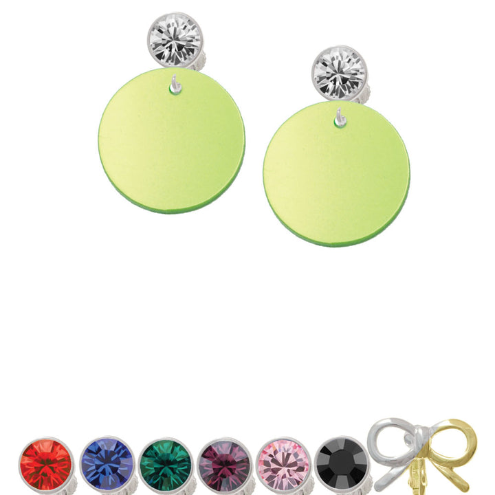 Acrylic 1" Disc Lime Green Imitation Pearl Crystal Clip On Earrings Image 1