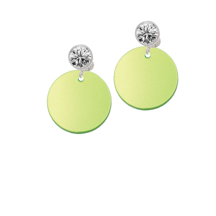 Acrylic 1" Disc Lime Green Imitation Pearl Crystal Clip On Earrings Image 2