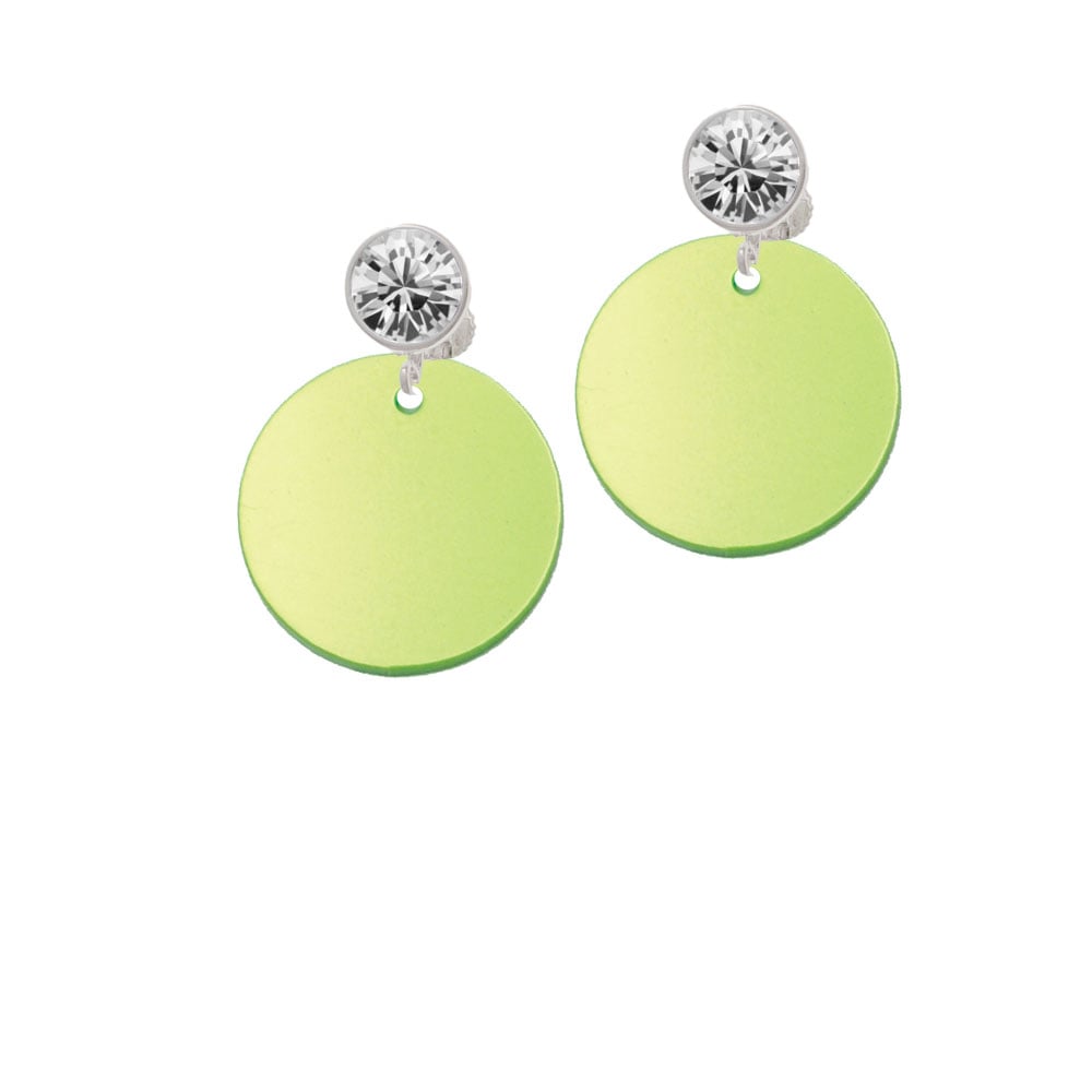 Acrylic 1" Disc Lime Green Imitation Pearl Crystal Clip On Earrings Image 1