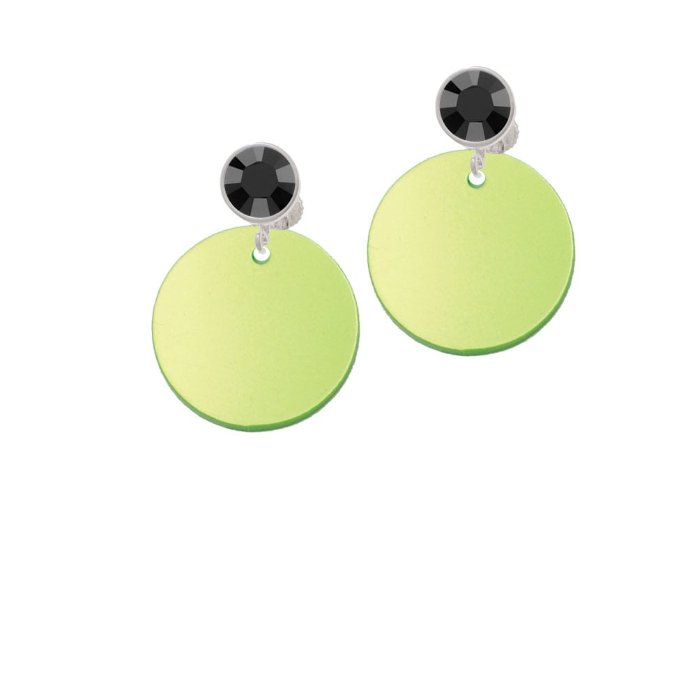 Acrylic 1" Disc Lime Green Imitation Pearl Crystal Clip On Earrings Image 3